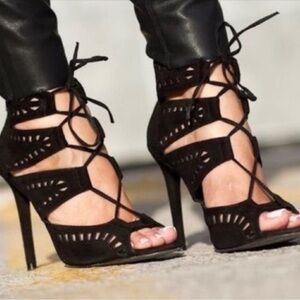 ZARA Woman Black Lace Up Sandals Size 38